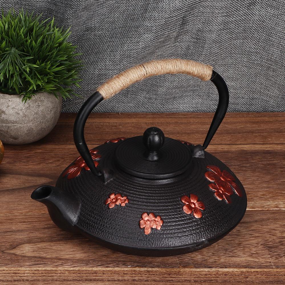 Copper Handle Cast Iron Teapot Straight Hook Spout Tea Pot Kettle Elegant Iron Tea Pot  Tea Brewing