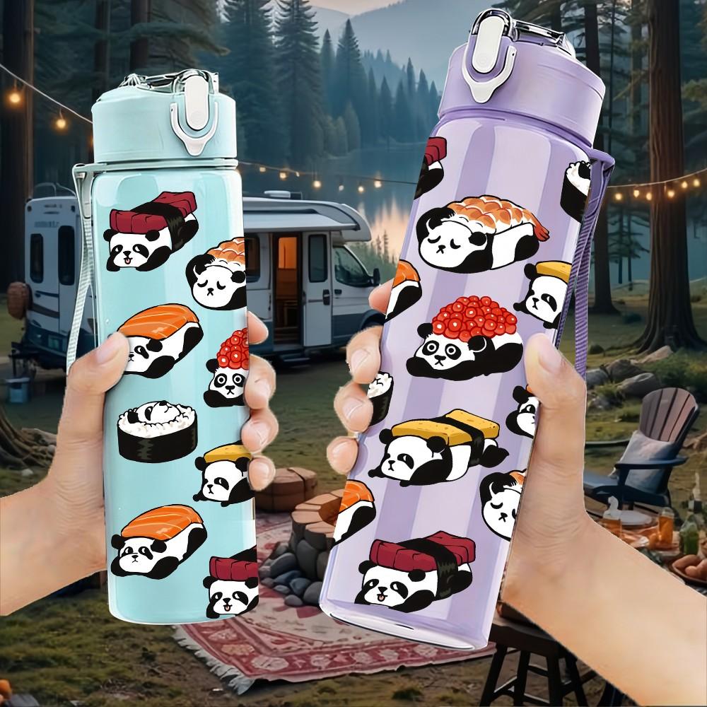 1PC Colorful Panda Toy Collection Pattern 750ml Color Plastic Sports Water Bottle Leakproof Flip Straw Lid Suitable for Sports Office Home Use