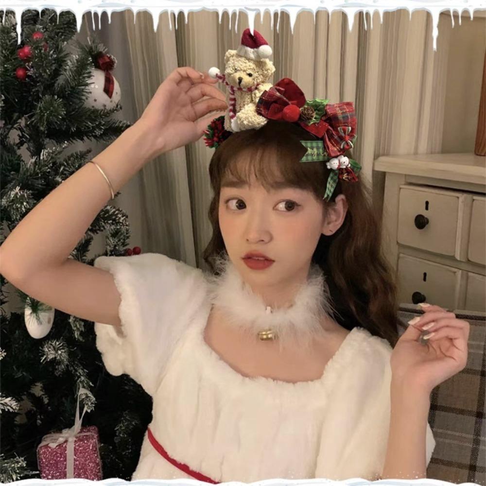 Bear Children Headwear Fluffy Plush Bow Hair Accessories Cute Christmas Headband  Christmas Gifts