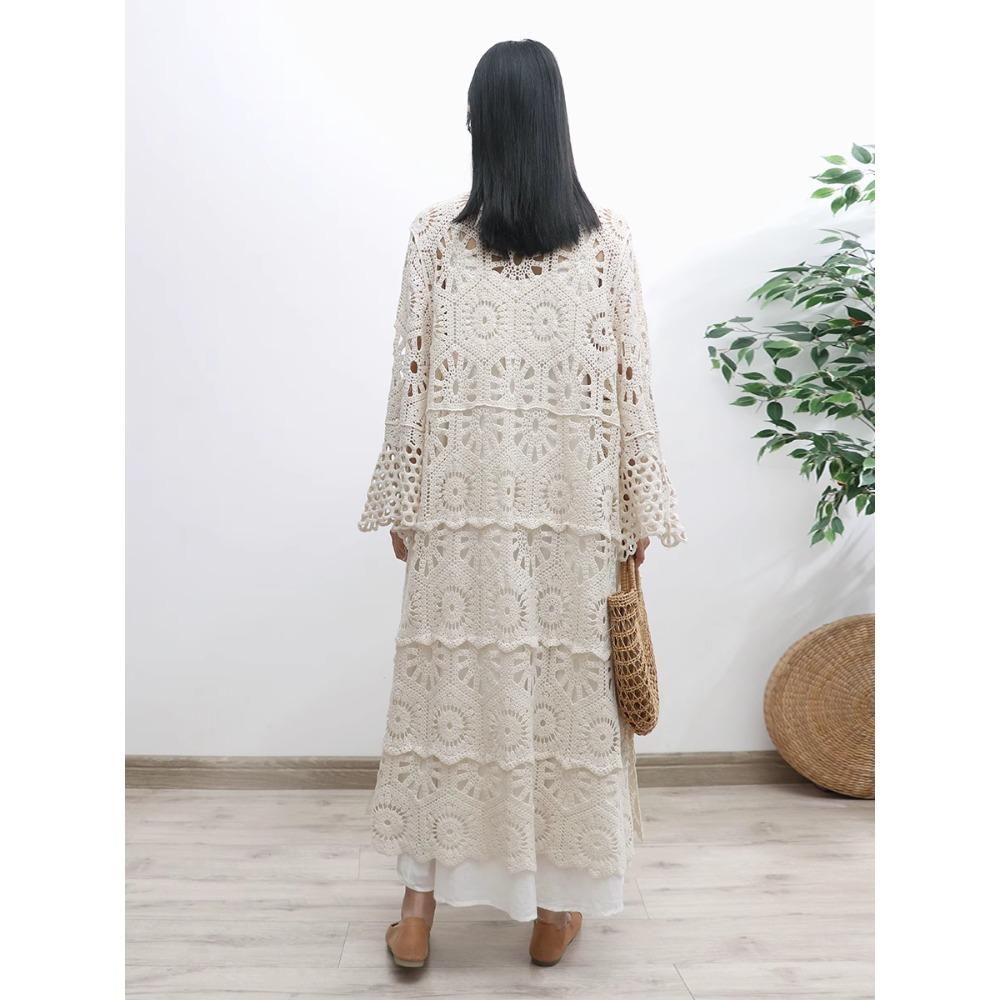 DIMANAF 2026 New Blue Cardigan Women Knitting Lace Long Vest Hollow Summer Style Basic Tops Tees Loose Clothing