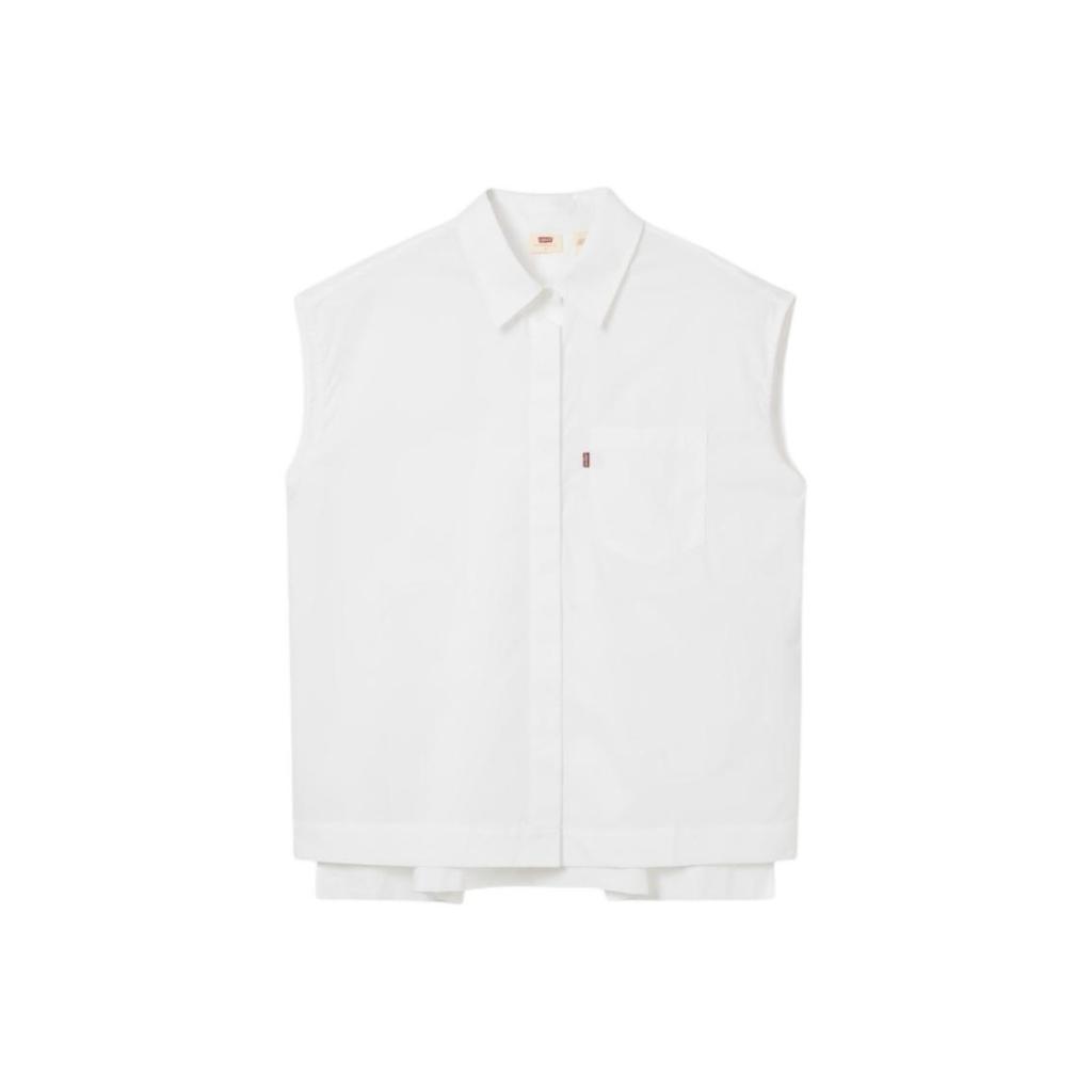 Levis Casual Simple Solid Color Comfortable Button Sleeveless Shirt Women Tops 0052S-0001