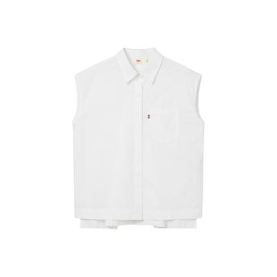 Levis Casual Simple Solid Color Comfortable Button Sleeveless Shirt Women Tops 0052S-0001