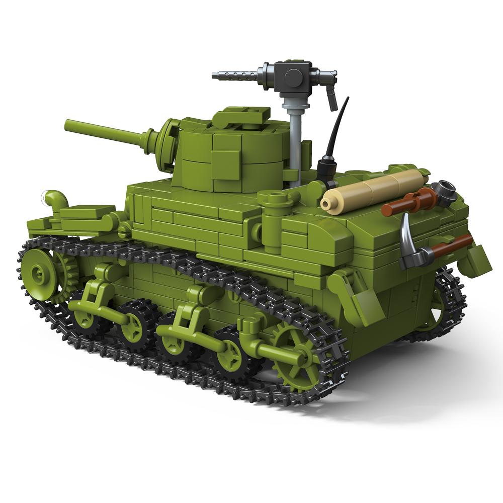 World War Bison Series Self-Propelled Gun M3A1 Main Battle Tank Military Series Tank Building Blocks Bricks Model Set Toys