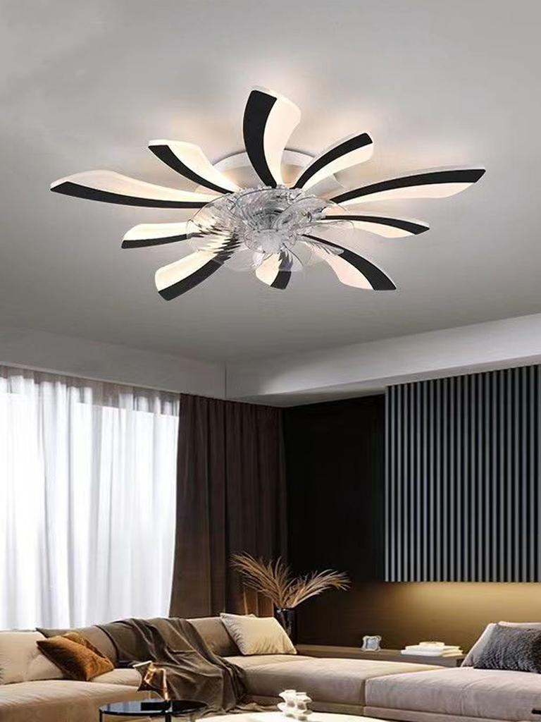 Led Low Noise Ceiling Fan Chandelier Living Dining Table Room Bedroom Kitchen Lights Black White Home Decoration Lamps Fixtures