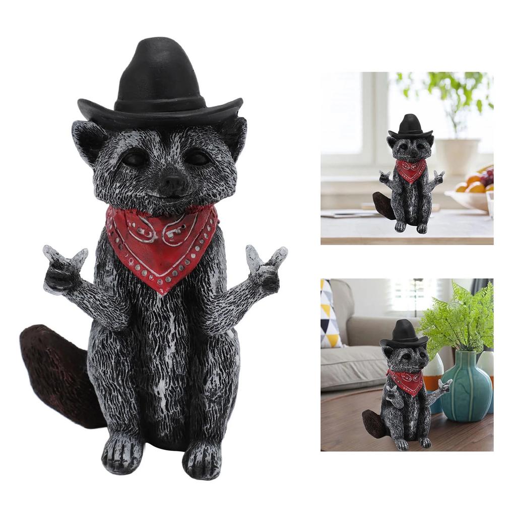 Raccoon Figurine Funny Lifelike Decorative Resin Wild Animal Statue Ornament For Desk Bookshelf Mantelpiece