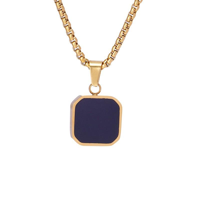 TOHM Men's Square Stainless Steel Pendant Necklace - Modern Titanium Steel Enamel Design