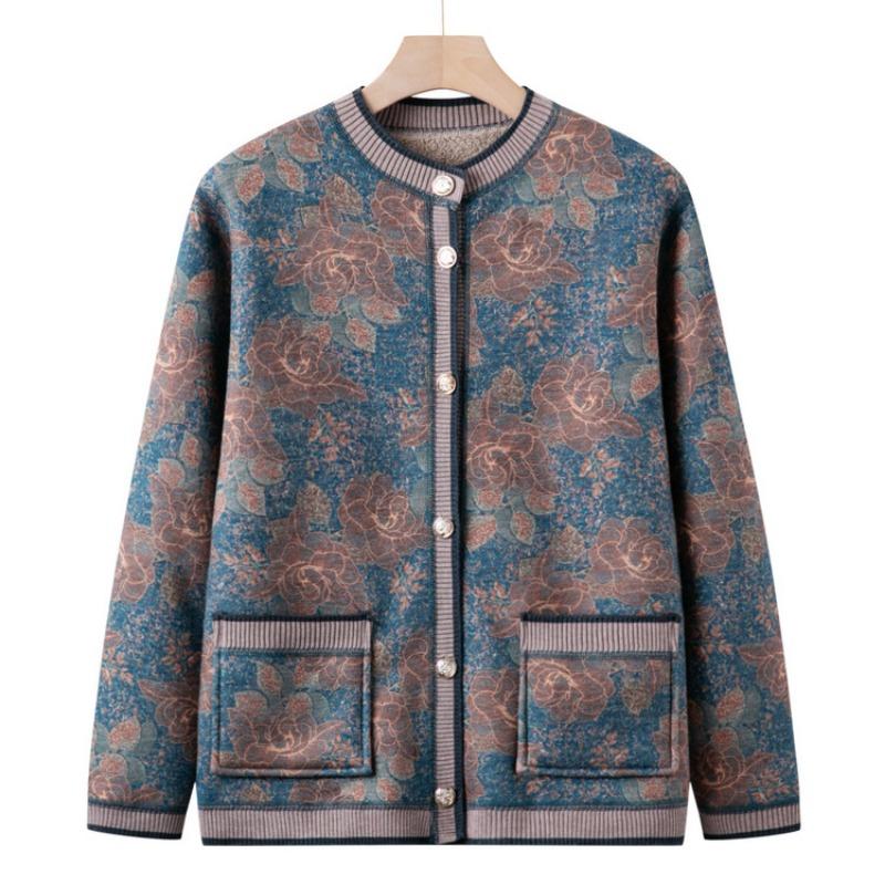 

Для женщин среднего и пожилого возраста, плотный и толстый вязаный свитер на осень и зиму, новый кардиган для мамы, осеннее пальто для бабушки 4XL (recommended 130-72.5 kg) синий