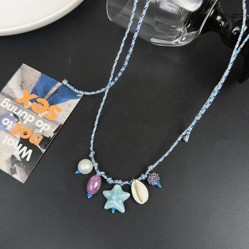 2025 Elegant Beach Zircon Baroque Starfish Pendant Necklace For Women Fashion Shell Geometry Chain Choker Necklace синий