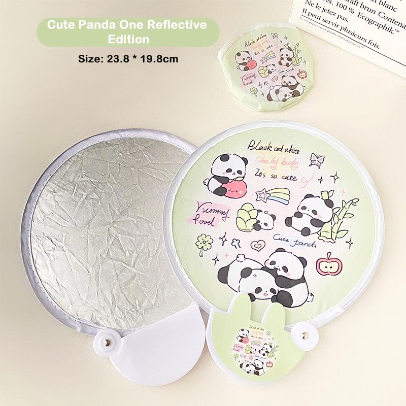 Reflective Version of The Panda Round Fan High Value Ins Round Fan Cute Cartoon Folding Lightweight Suitable for Taking Photos