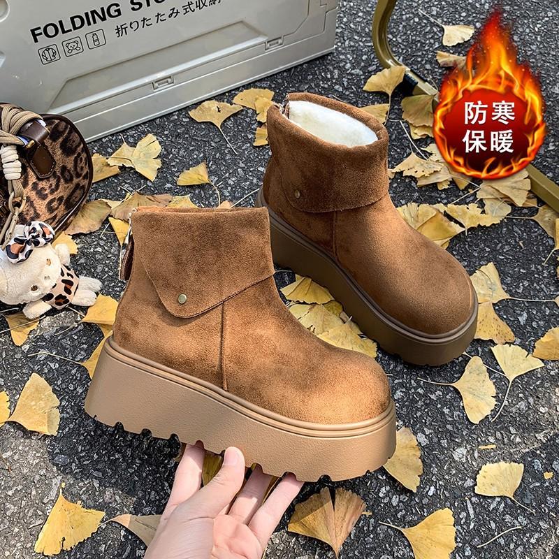 Thick-soled Versatile Rear Zipper Snow Boots 2025 Autumn and Winter New Waterproof Table Piled Thickened Matte Warm Short Boots