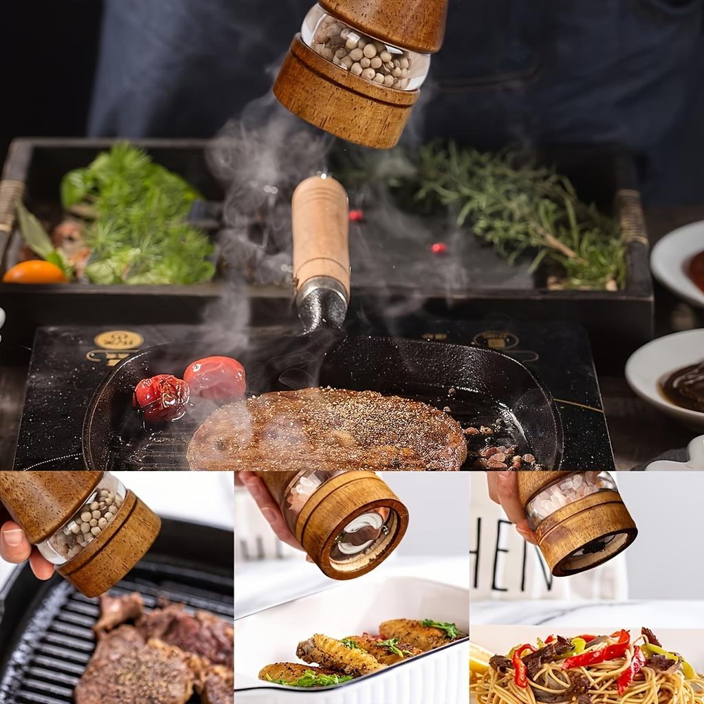 Premium Wooden Manual Pepper & Salt Grinder with Clear Viewing Window - Perfect for Fresh Seasonings, Essential Kitchen Gadget