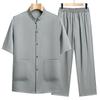Men's Summer Ice Silk Chinese Two-Piece Set: Loose Short-Sleeve Shirt Suit for Middle-Aged and Elderly