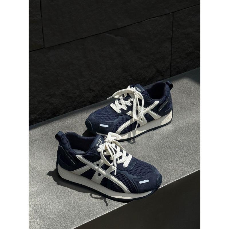 

Leather mesh breathable thick-soled color matching dad shoes women s autumn lightweight casual sports running shoes 35 синий