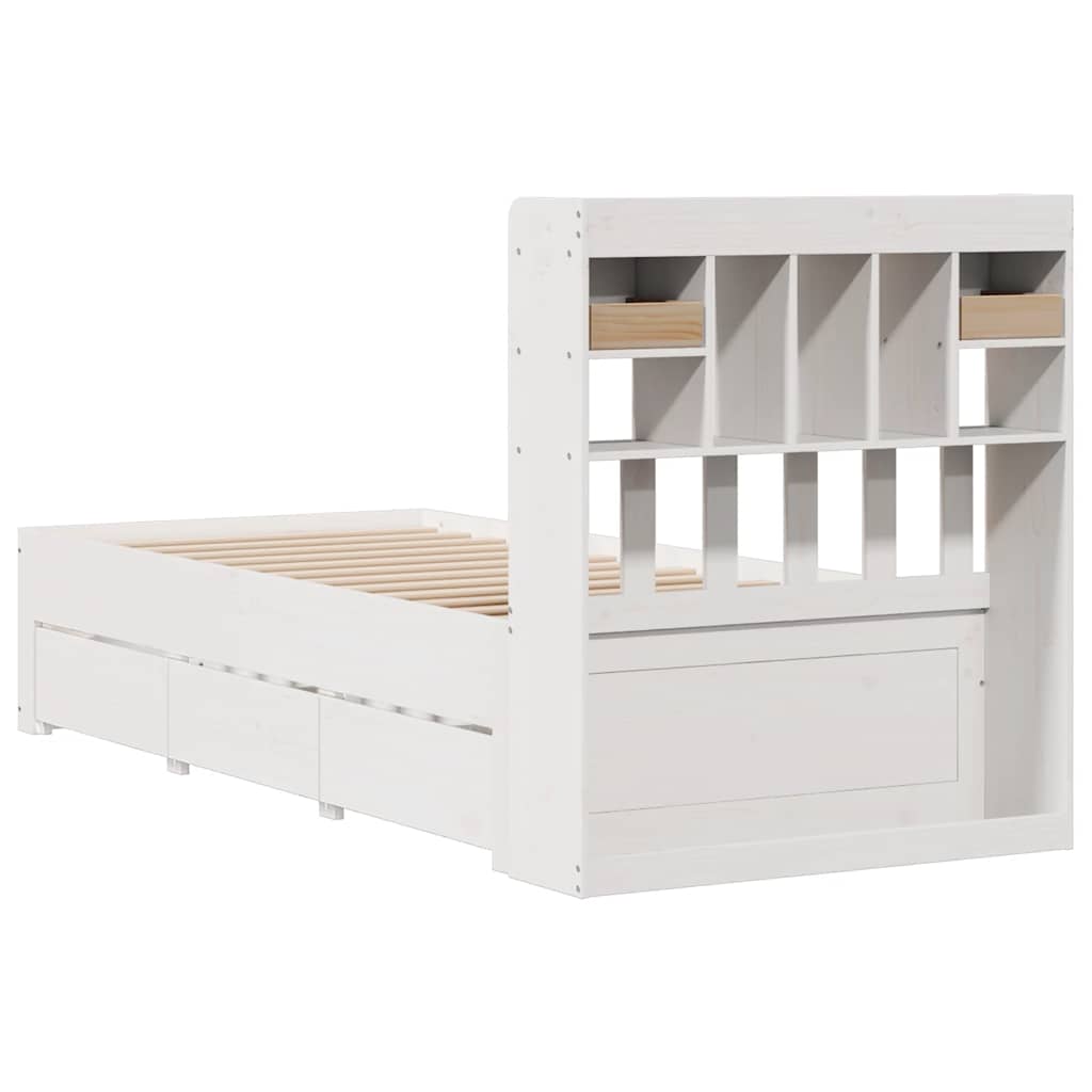 Solid Wood Bed with Shelf Without Mattress White 90 x 200 cm Pine
