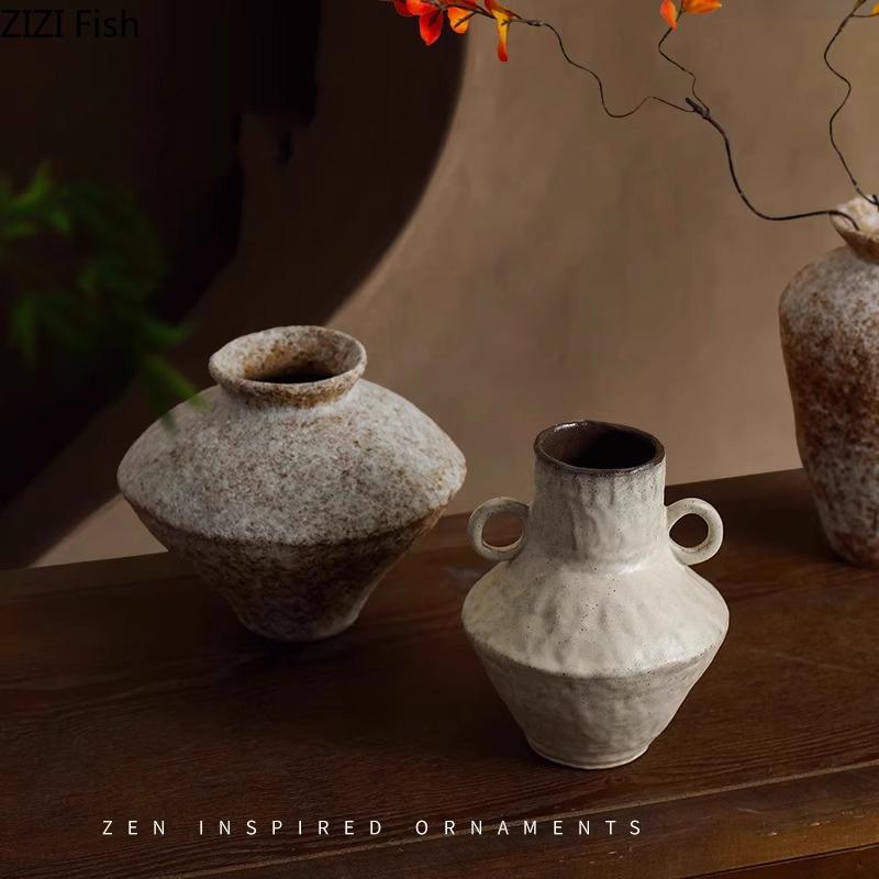 Keramikvase im Wabi-Sabi-Stil Tischdekoration Unvollkommene Ästhetik Blumenarrangement Retro Blumenvase Raum Ästhetische Dekoration