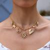 Summer Multi Element Pendant Necklace Versatile Punk Style Sun Heart Flower Decoration Collarbone Chain Vintage Women Jewelry