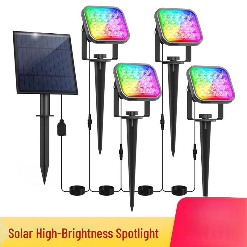 Solar Powered Warm White LED Lawn Spike Lights - 4 Pack