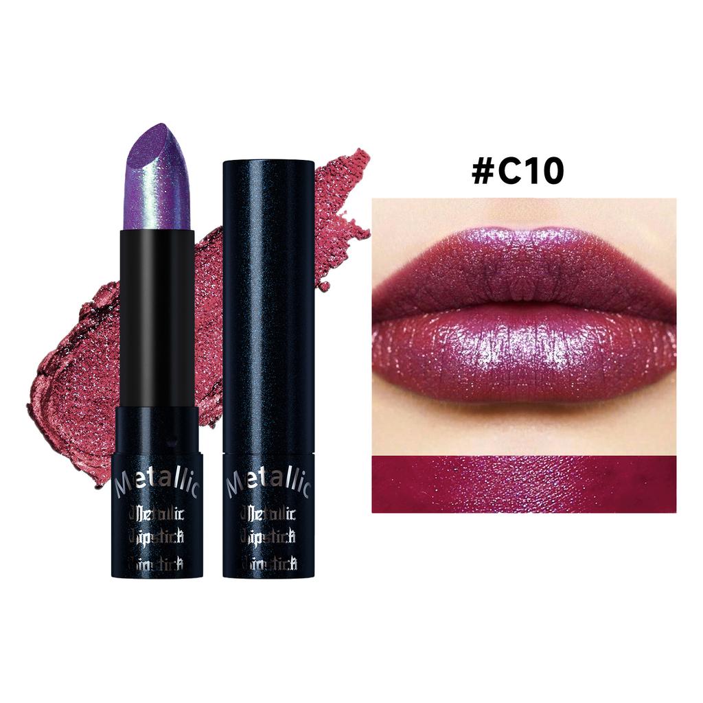 Waterproof Lipstick Long Lasting Shimmer Pigmented Lip Color - Glittery Shiny Finish for Party Holiday & Birthday Makeup