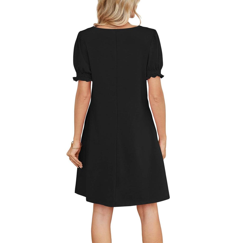 Damenmode Lässig Quadratischer Ausschnitt Farbe Kurzarm Kleid
