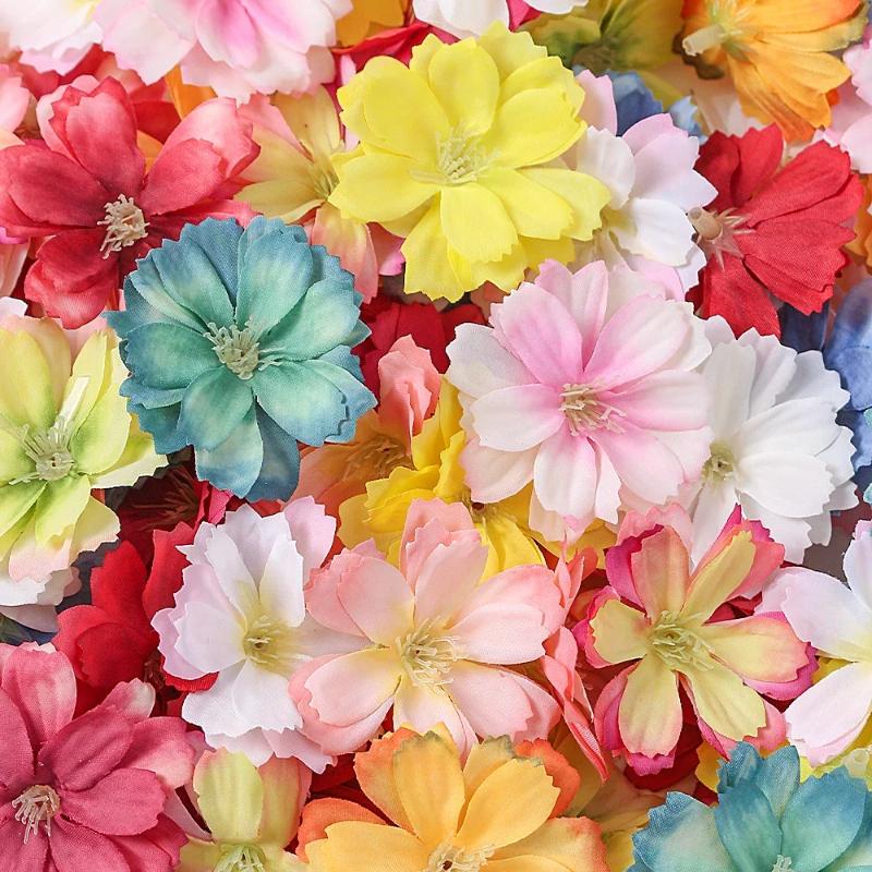Bulk Artificial Cherry Blossom Flower Head DIY Flower Decoration For Home Wedding Party Car Corsage Decoration Fake Flower