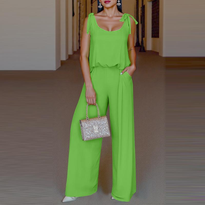 

ZANZEA Женский летний комплект из жилета без рукавов с U-образным вырезом и брюками широкого кроя 2XL зелёный