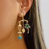 Enamel Starfish Coconut Tree Shell Fish Tassel Earrings For Women Men Exaggerated Rhinestone Starfish Conch Drop Earring Jewelry
