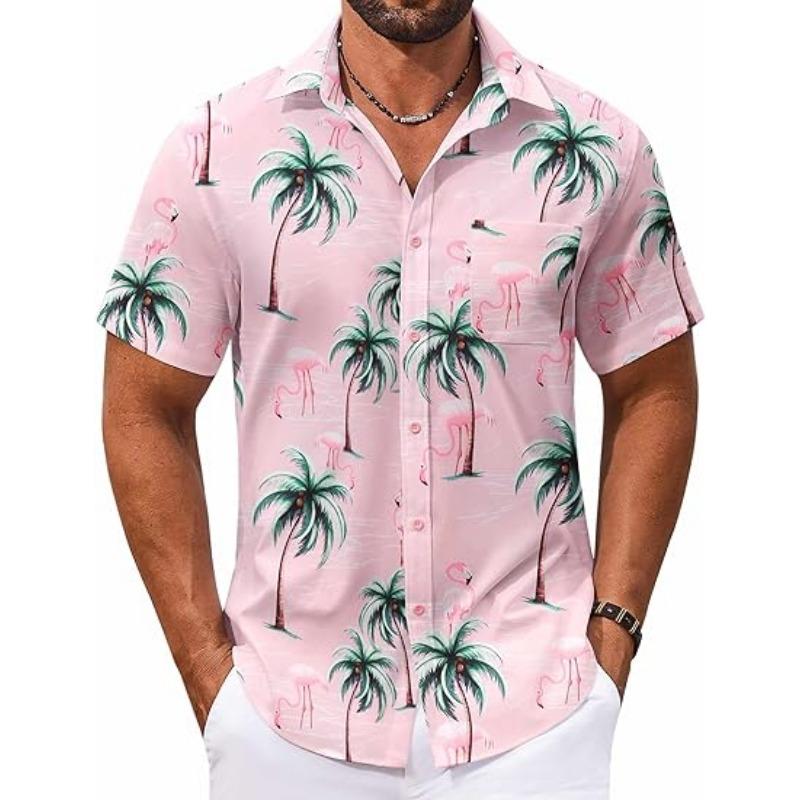Men's Hawaiian Shirt Short Sleeved Casual Button Up Tropical Summer Beach Aloha Shirt