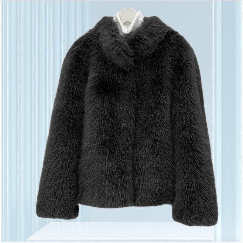 Stand-up collar imitation fur jacket short fashion imitation fox fur top plush women's winter clothing fashionable and simple trend