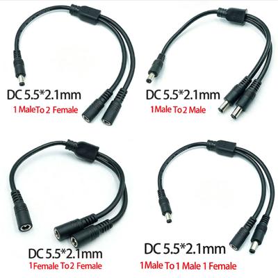 1PC DC 5.5mm*2.1mm 1 To 2 Connector Male To Female Plug DC Power Splitter Cable CCTV LED Strip Light Power Supply Adapter 18AWG