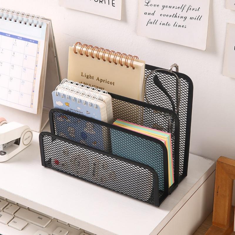 3 Layer Black Metal Mesh Document Tray Desk Organizer Notebook Stand for Office Desktop Storage Supplies