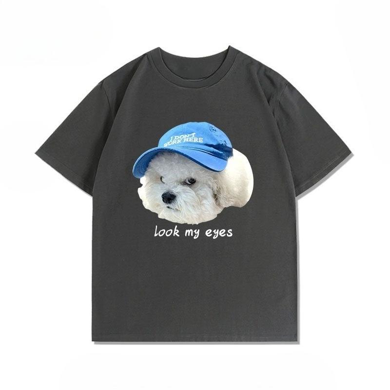

LOOK MY EYES Evil Eye Design Small Dog Pomeranian ShortSleeved Cotton TShirt Unisexs Clothing Women Summer T Shirt 4XL
