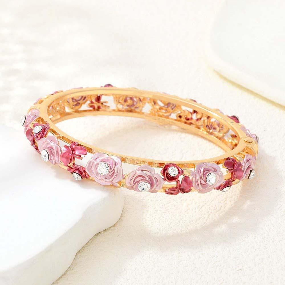 

Vintage Hollow Out Flower Bracelet Rhinestone Women s Wrist Jewelry Mother s Day Gift красный