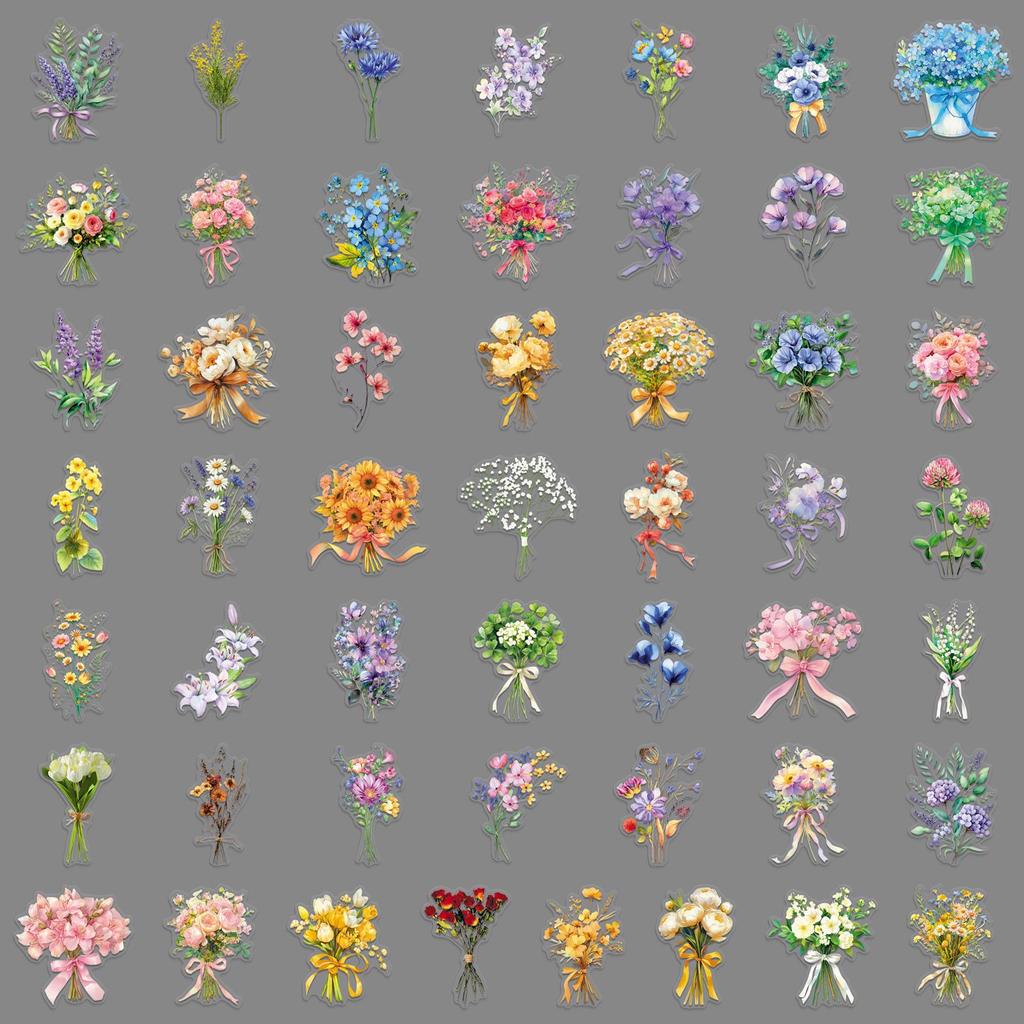 50pcs Waterproof Transparent Decorative Stickers for Bouquets, Storage Boxes, Phone Cases, and Water Cups
