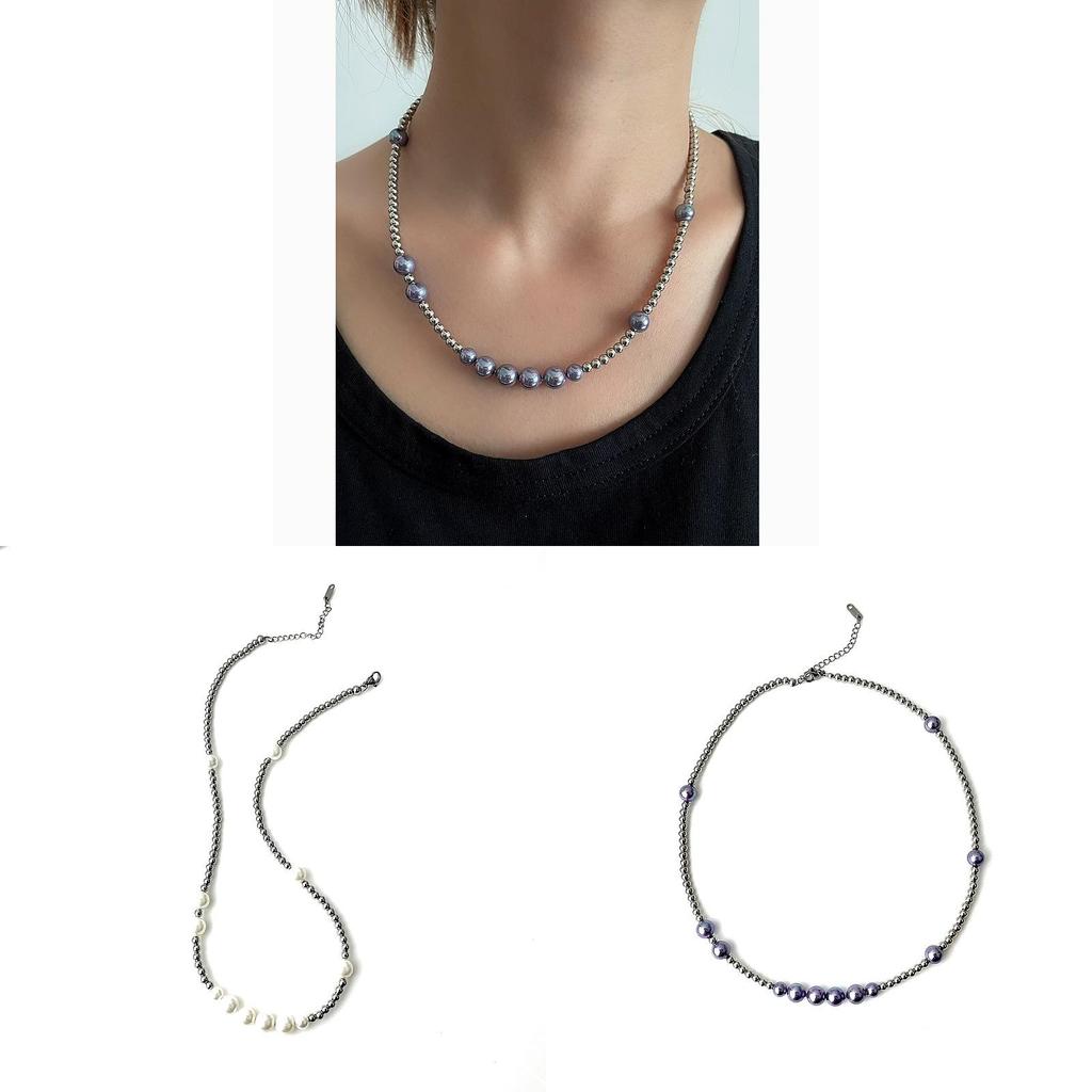 Titanium Steel Pearl Bead Chain Necklace For Men Women Hiphop Street Style Fashion Accessory