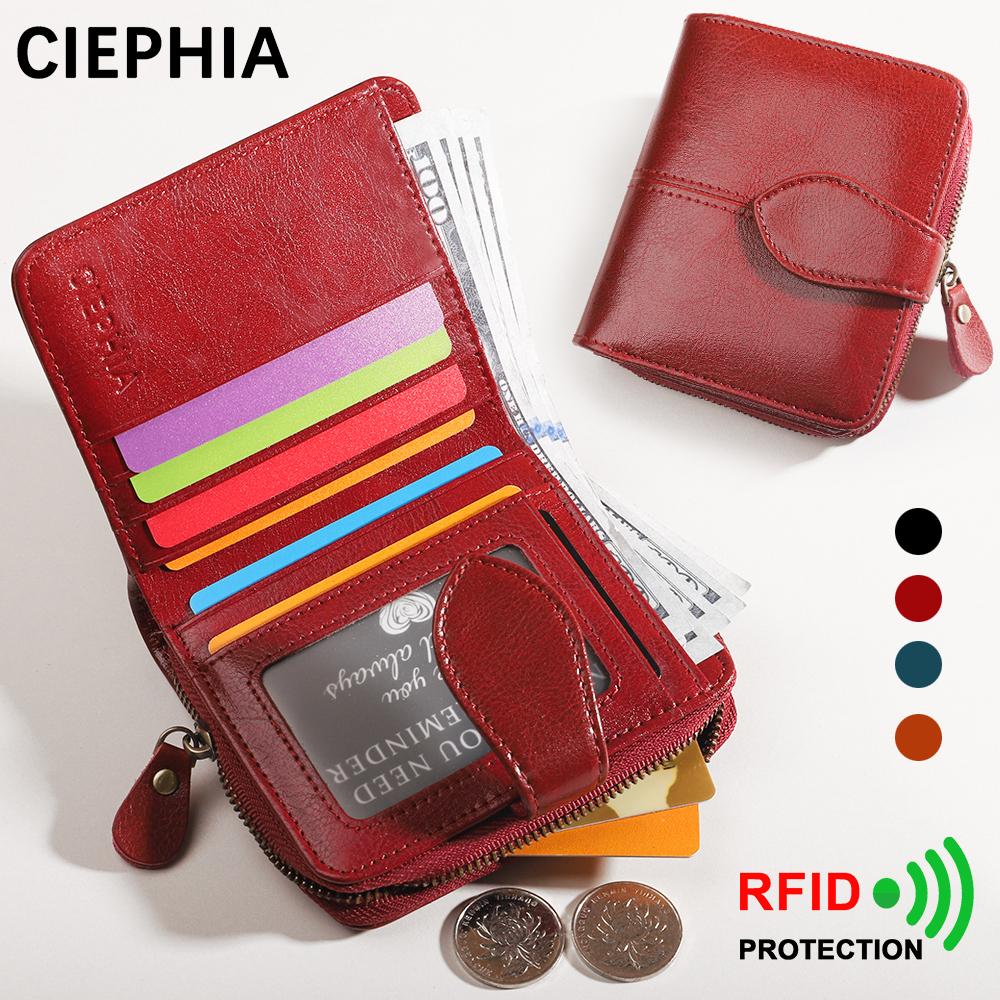 Billfold Oil Wax Genuine Leather Wallets for Women Anti-Theft Brush Short Mini Clutch Purse Soild Coin Pocket Credit Card Holder Cowhide Bag Gifts