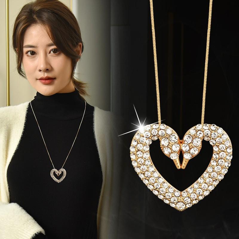 Love Swan Only Love Eternal Double Swan Heart Women Accessories Pendant Necklace 60CM(Necklace Long)