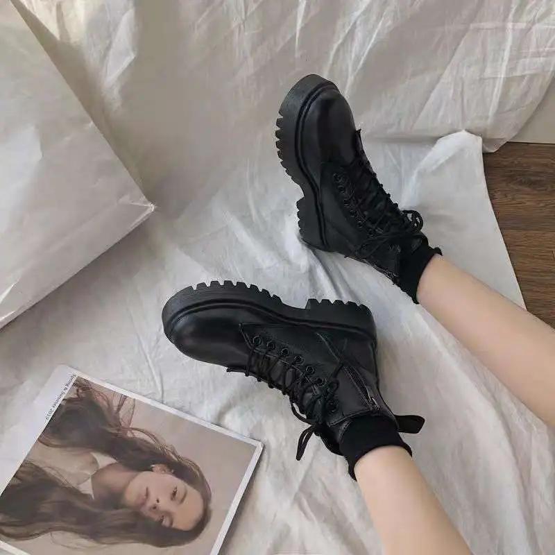 Fashion Popular Autumn New Korean Fashion Handsome Lace-up Motorcycle Boots Net Red Thick-soled Casual Round Toe Boots Womendd4