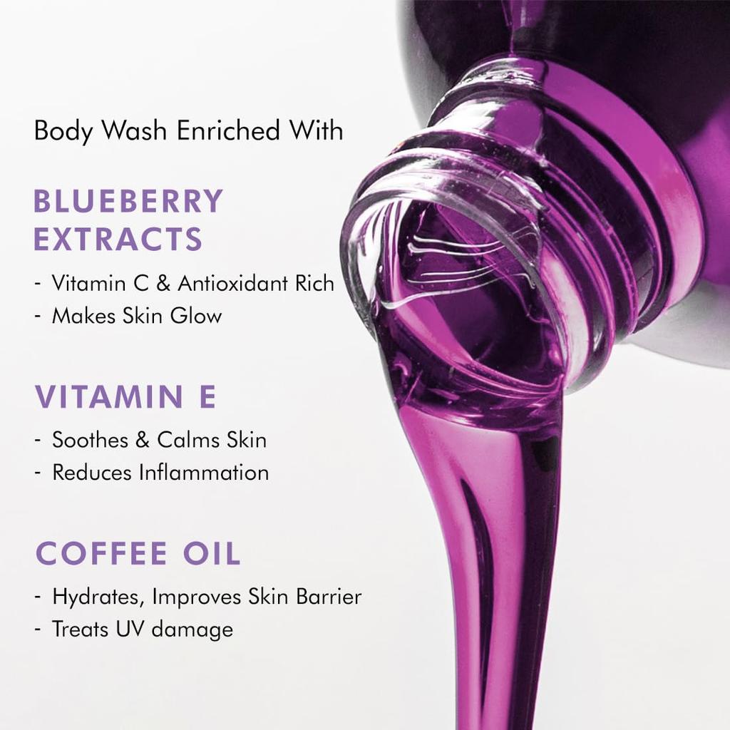 mCaffeine Blueberry Blast Detan & Cleanse Duo for Glowing Skin | Body Wash 300ml & Scrub 175g