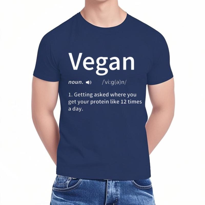 Solid Color Men Oneck T Shirt Casual Vegan Definition Protein Question Daily Humor TShirt Minimalist Men Teeshirt Mens Tshirt