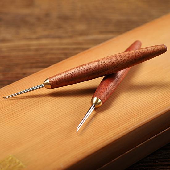 Knot Tying Tool Double Needles Sandalwood Handle Sharp Tip Portable Anti-slip Tie Knot Stainless Steel Tippet Strand Knotter Fishing