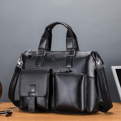 Pasta Masculina de Couro Bovino, Bolsa Masculina de Couro Genuíno, Bolsa de Ombro Casual Retrô, Bolsa para Laptop