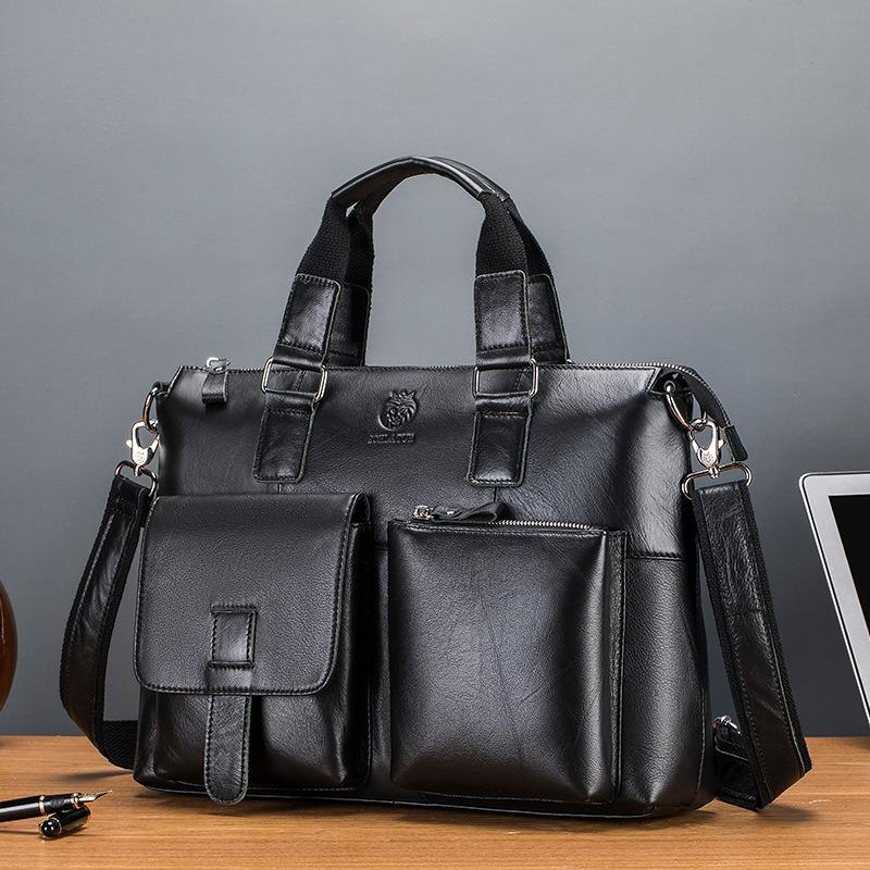 Cowhide Men's Briefcase, Genuine Leather Men's Bag, Retro Casual Shoulder Bag, Laptop Bag