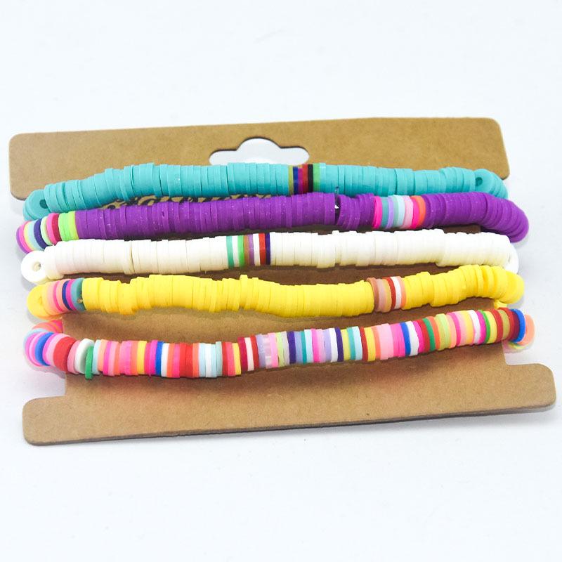 Handmade Ethnic Style Mixed Color Polymer Clay Bracelet - 6mm Elastic Cord