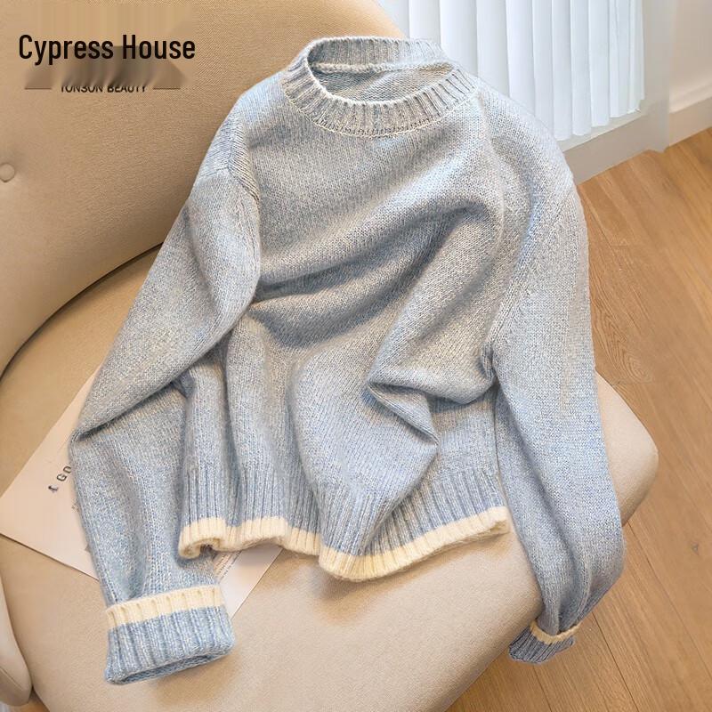 

Women s Color Block Round Neck Loose Fit Pullover Sweater M
