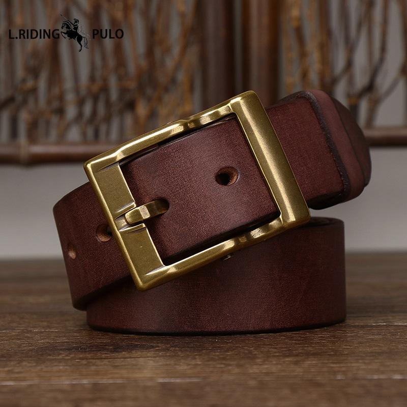 Retro-Stil Dickes Oberleder Rindsleder Gürtel mit Kupferschnalle, Herren Echtes Leder, Trendig und Vielseitig, Robuster Herren Jeans Gürtel