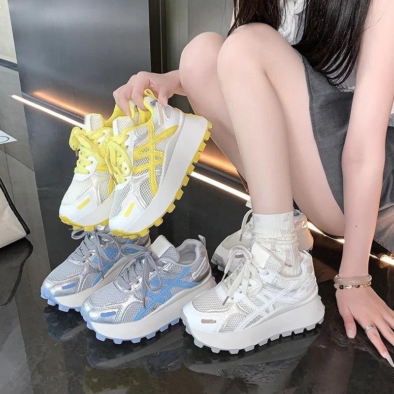 New Women's Premium Sense Casual Sneakers - Thick Sole Retro Height Increasing Breathable Mesh Comfortable Fashion Hundred Arch Support Shoes