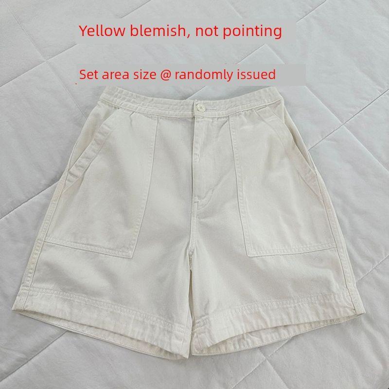 

Fitting Room Classic Retro Parka Fifth Pants Summer Casual All-Match Washed High Waist Drawstring Shorts Women White 25