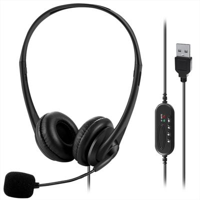 Computer USB Headset with Mic, Wired Headphones with Microphone for PC, Laptop (Black Slender)