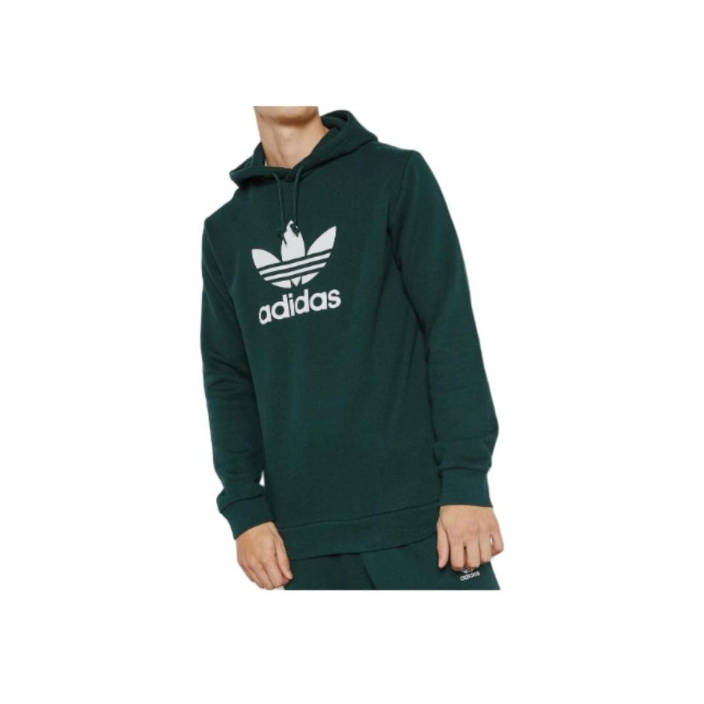 Adidas Originals Logo Hooded Long Sleeve Sweatshirt Men sweatshirt Dark-Green CW1242