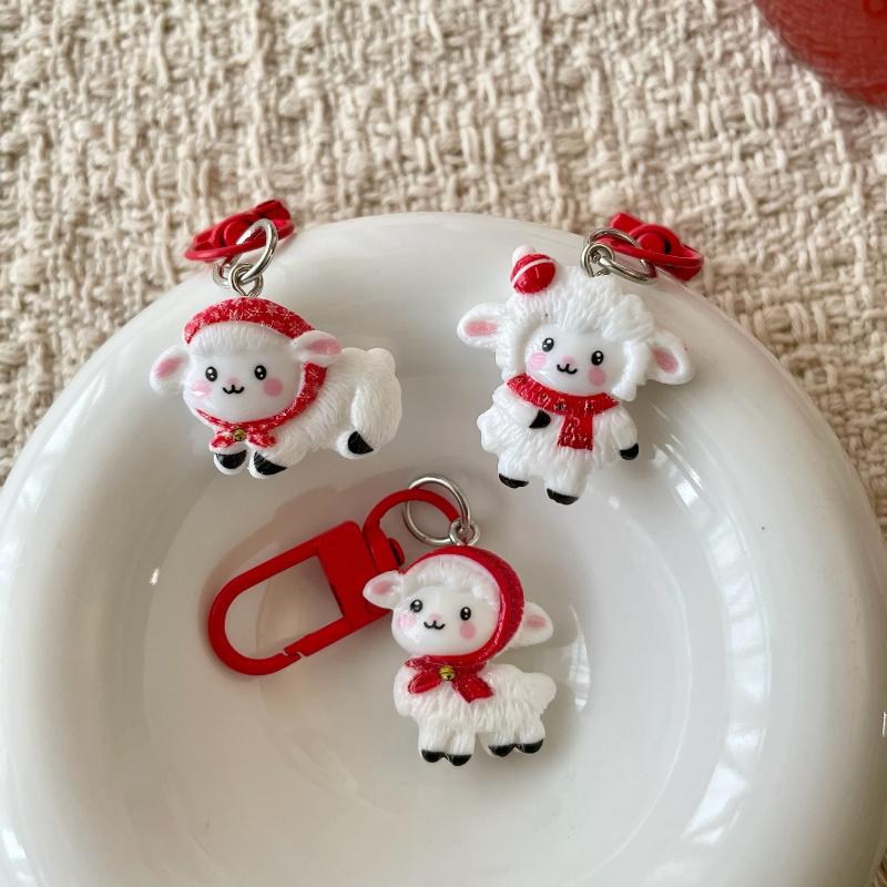Cute Resin Red Scarf Lamb Keychain The Year Of The Goat Key Ring Bag Pendant Decoration New Year Gift
